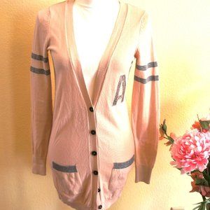 NWOT-Pink and Silver Letterman Cardigan